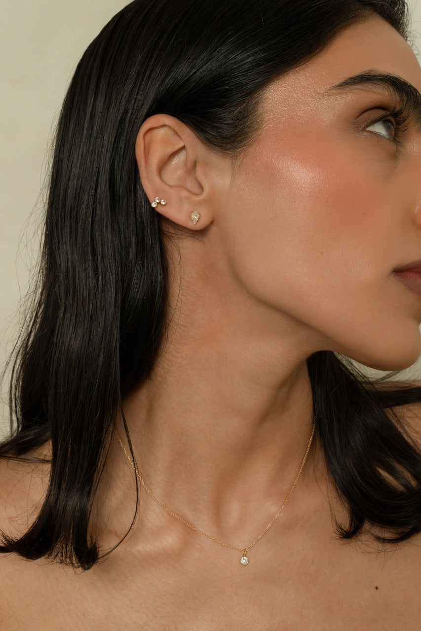 White Sapphire Mini Curved Stone Studs