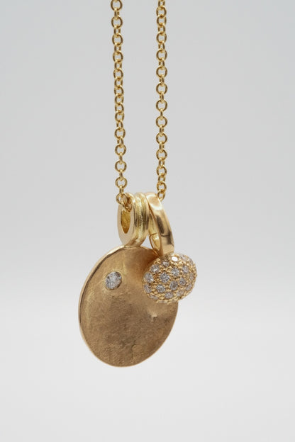 Yellow Gold and White Diamond Tag and Pavé Charm Necklace