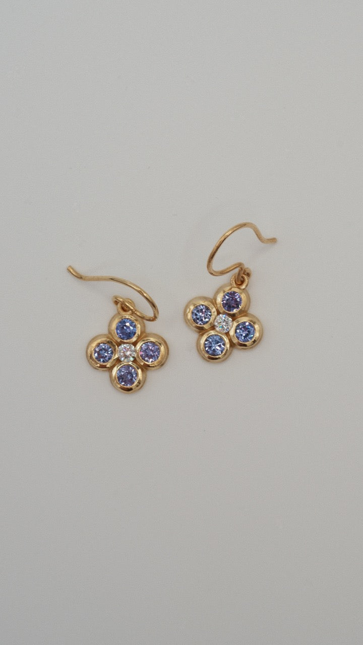 Tanzanite and Diamond Flower Drop Earrings