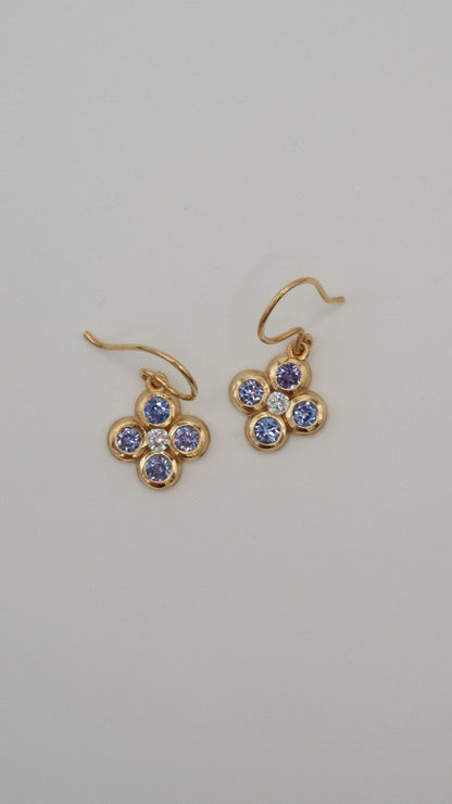 Tanzanite and Diamond Flower Drop Earrings