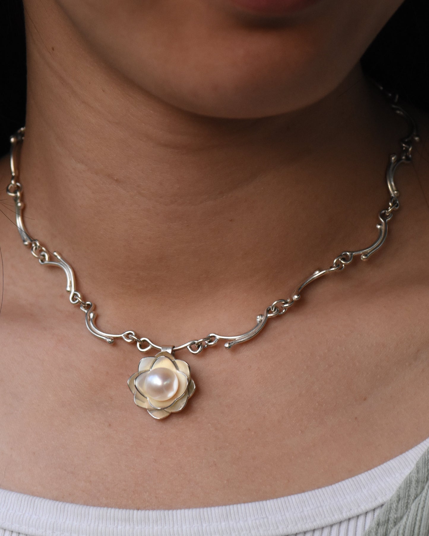Sterling and fresh water pearl necklace