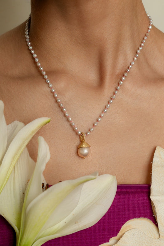 Baroque pearl charm with pearl bead necklace
