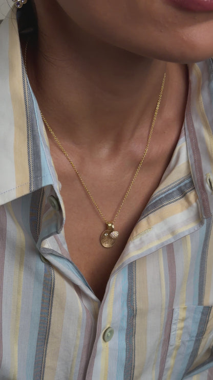 Yellow Gold and White Diamond Tag and Pavé Charm Necklace